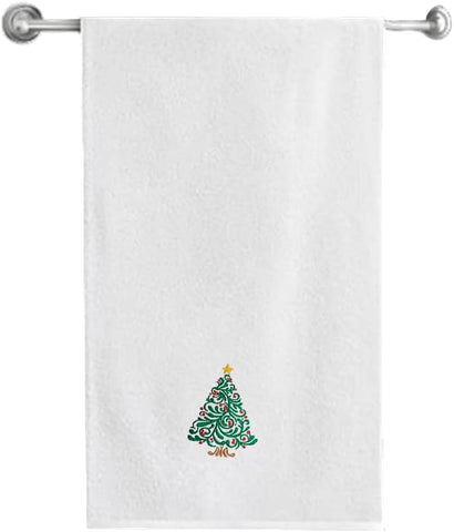 INFINI HOMES Luxury Christmas Tree Embroidered Bath Towel - Premium 100% Cotton Hotel Quality 70x140cm UAE