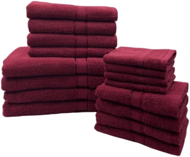 INFINI HOMES Daffodil Burgundy Premium Cotton Bath Towel Set - 16 Piece Family Pack | UAE Delivery