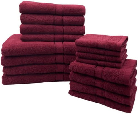 INFINI HOMES Daffodil Burgundy Premium Cotton Bath Towel Set - 16 Piece Family Pack | UAE Delivery