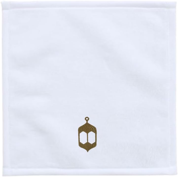 INFINI HOMES Iris Embroidered Face Towel 33x33cm 600 GSM - Premium Cotton Ramadan Lantern Design Gold Thread