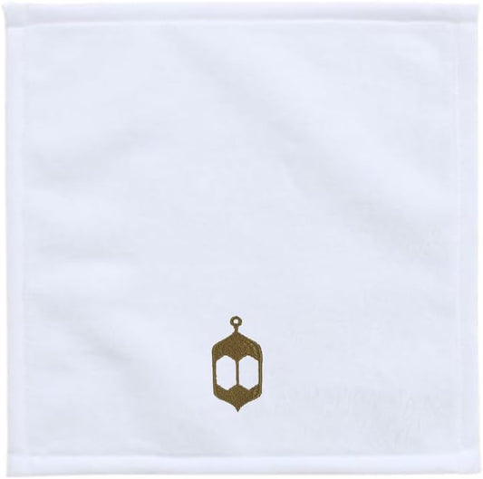 INFINI HOMES Iris Embroidered Face Towel 33x33cm 600 GSM - Premium Cotton Ramadan Lantern Design Gold Thread