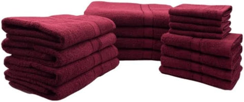 INFINI HOMES Daffodil Burgundy Premium Cotton Bath Towel Set - 16 Piece Family Pack | UAE Delivery