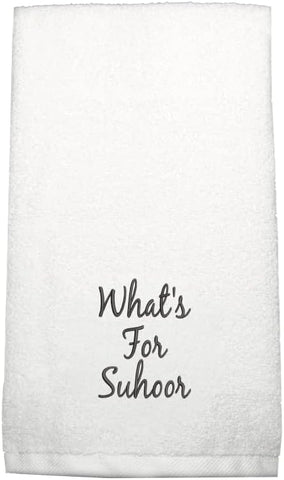 INFINI HOMES Embroidered Ramadan Hand Towel - Premium Cotton Kitchen Towel 600 GSM (What's for Suhoor, White)