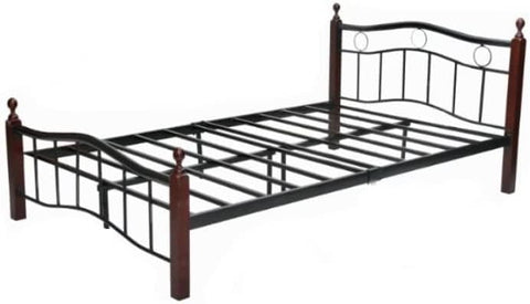 Heavy Duty Wooden Steel Bed Frame Mahogany - Twin Size 190x120x70cm | UAE Delivery