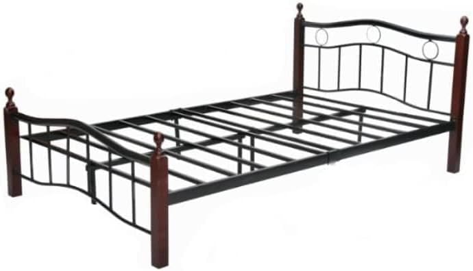 Heavy Duty Wooden Steel Bed Frame UAE | Twin Size Mahogany Bed | Dubai Abu Dhabi Sharjah