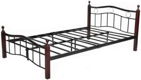 Heavy Duty Wooden Steel Bed Frame UAE | Twin Size Mahogany Bed | Dubai Abu Dhabi Sharjah