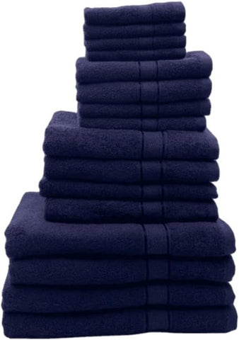 INFINI HOMES Daffodil Navy Blue Premium Cotton Bath Towel Set - 16 Piece Family Pack | UAE Delivery