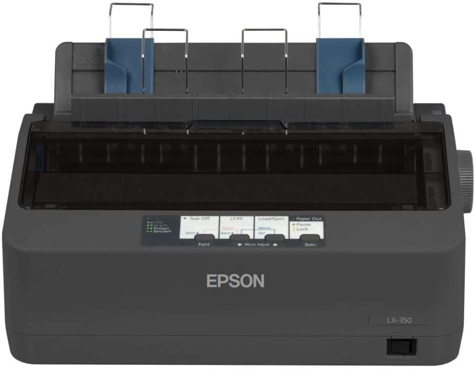Epson LX-350 Dot Matrix Printer front view with paper tractor feed – reliable office printer for UAE businesses in Dubai, Abu Dhabi and Sharjah