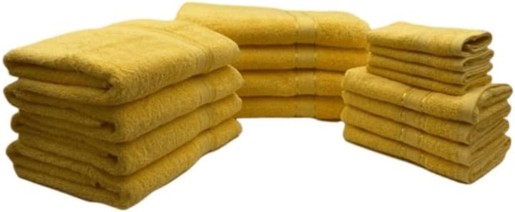 INFINI HOMES Daffodil Yellow Premium Cotton Bath Towel Set - 16 Piece Family Pack | UAE Delivery