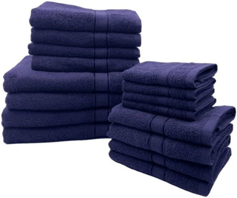 INFINI HOMES Daffodil Navy Blue Premium Cotton Bath Towel Set - 16 Piece Family Pack | UAE Delivery