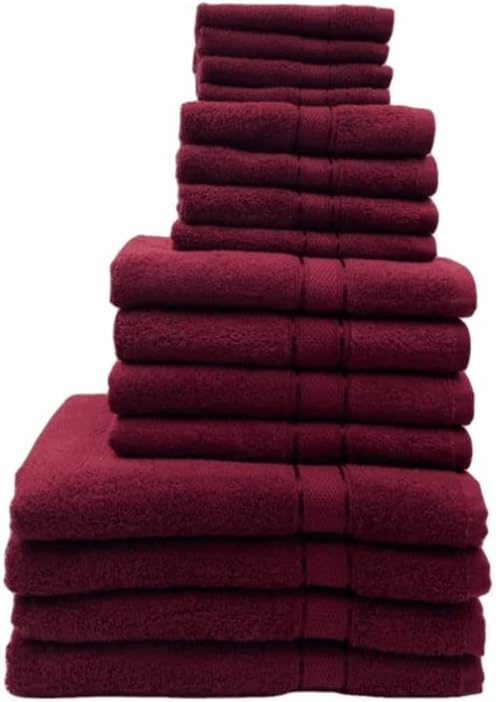 INFINI HOMES Daffodil Burgundy Premium Cotton Bath Towel Set - 16 Piece Family Pack | UAE Delivery