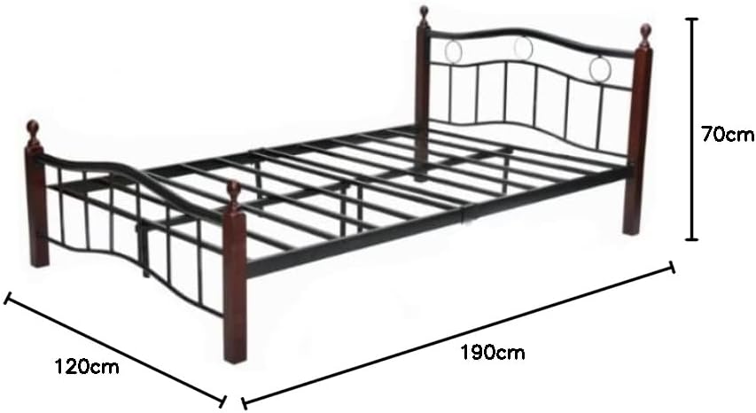 Heavy Duty Wooden Steel Bed Frame Mahogany - Twin Size 190x120x70cm | UAE Delivery