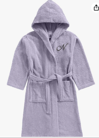 INFINI HOMES Daffodil Monogrammed Kids Bathrobe (112 x 113 Cm) 8 Year Lilac Hooded Terry Cotton Set - Letter N