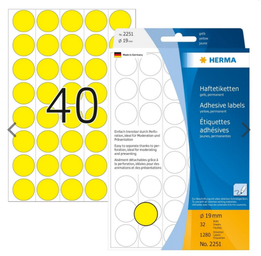 Herma Office Color Dots Yellow Labels 19mm - UAE Wide Delivery | Dubai Abu Dhabi Sharjah