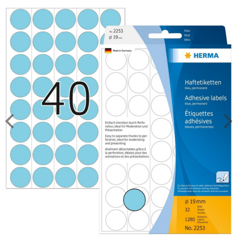 Herma Office Pack Color Dots, perforated sheets, 19 mm, 1280/pack, Blue