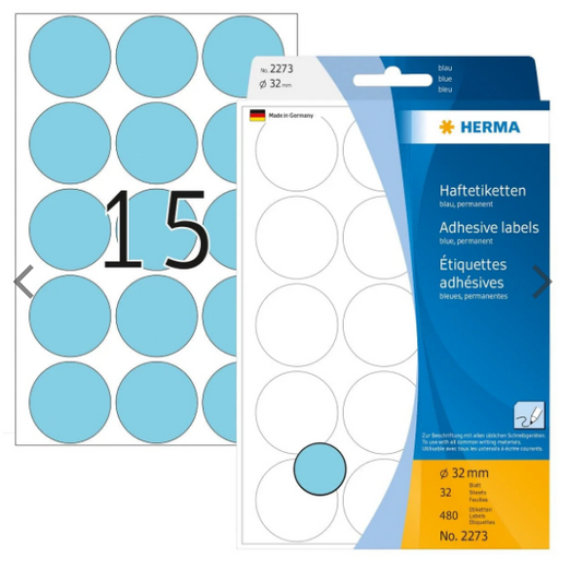 Herma Office Pack Color Dots 32mm Blue - Premium Labels UAE | Dubai Abu Dhabi Sharjah