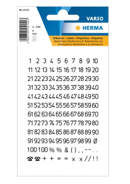 Herma Vario Sticker Numbers 1-100 UAE | Weatherproof Labels Dubai Abu Dhabi | 5mm Black Clear Film