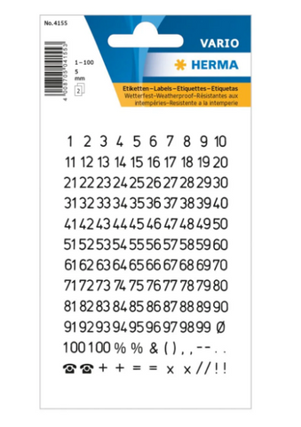 Herma Vario Sticker Numbers 1-100 UAE | Weatherproof Labels Dubai Abu Dhabi | 5mm Black Clear Film