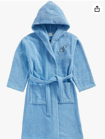 INFINI HOMES Daffodil Monogrammed Kids Bathrobe - Premium Terry Cotton Hooded Robe for 8 Year Olds (112x113cm) Light Blue Letter S