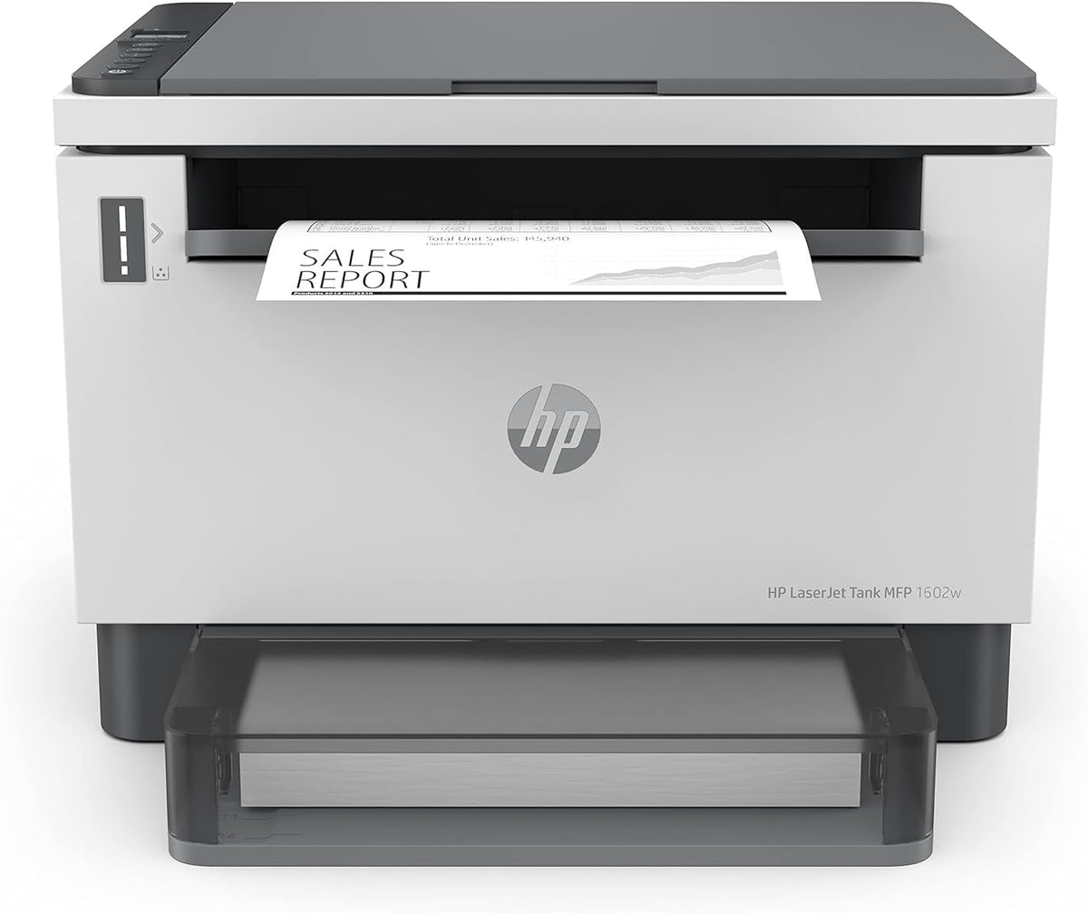 HP LaserJet Tank MFP 1602W Wireless Printer front view printing sales report – buy in UAE
