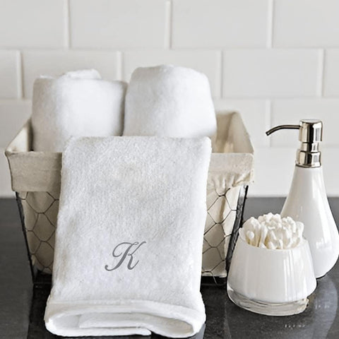 INFINI HOMES Luxury Monogrammed Hand Towel - Premium 100% Cotton Bath Linen 600 GSM (Silver Letter K)