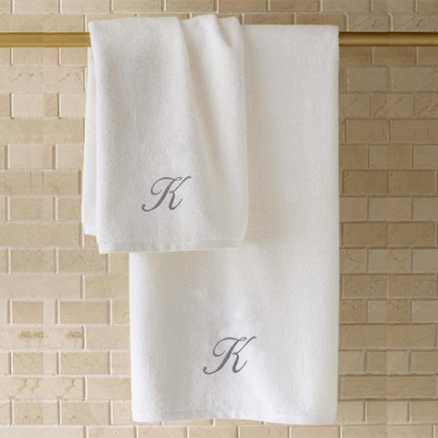 INFINI HOMES Luxury Monogrammed Hand Towel - Premium 100% Cotton Bath Linen 600 GSM (Silver Letter K)