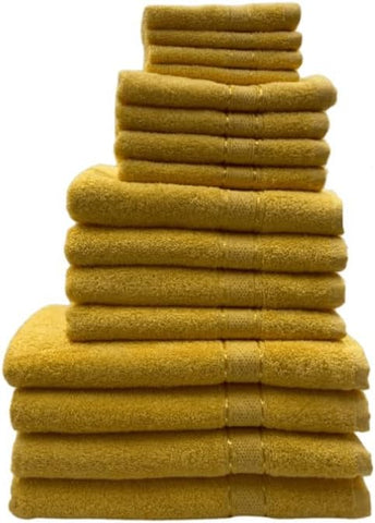 INFINI HOMES Daffodil Yellow Premium Cotton Bath Towel Set - 16 Piece Family Pack | UAE Delivery
