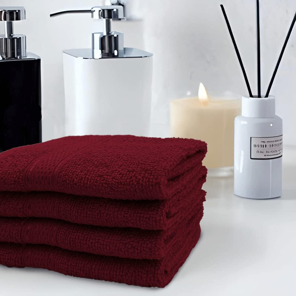 INFINI HOMES Daffodil Burgundy Premium Face Towel Set - 24 Pieces | 30x30cm | 100% Cotton Hotel Quality Bath Linen UAE