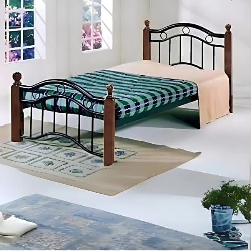 Premium Wooden Steel Bed Frame Single Size 190x90x75cm | UAE Delivery to Dubai, Abu Dhabi, Sharjah | Modern Bedroom Furniture