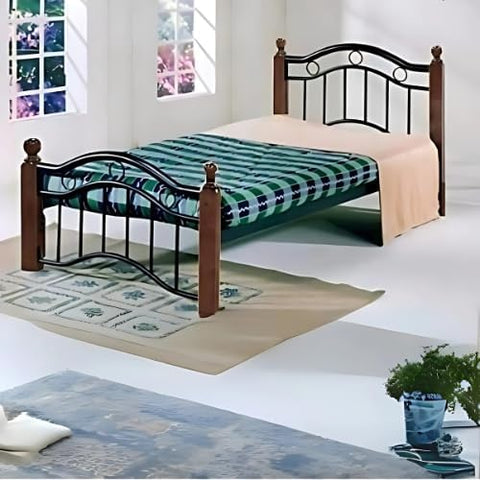 Premium Wooden Steel Bed Frame Single Size 190x90x75cm | UAE Delivery to Dubai, Abu Dhabi, Sharjah | Modern Bedroom Furniture