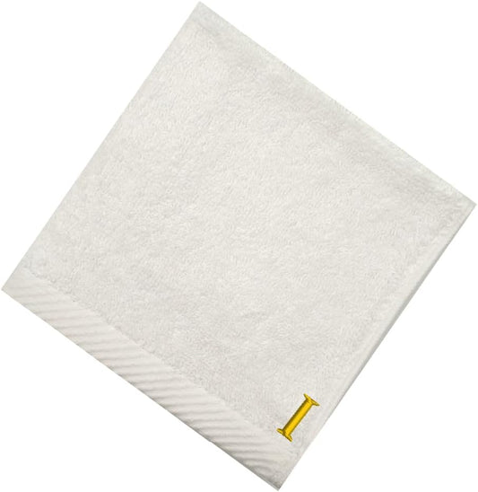 INFINI HOMES Premium Embroidered Monogrammed Face Towels - Letter I (Set of 6) | 100% Cotton 600 GSM Hotel Quality Bath Linen