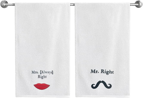 INFINI HOMES Luxury Mr. Right & Mrs. Always Right Embroidered Bath Towel Set - Premium 600 GSM Cotton Towels UAE