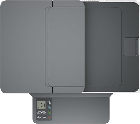 HP LaserJet MFP M236D top view showing flatbed scanner lid and control panel – compact office printer UAE