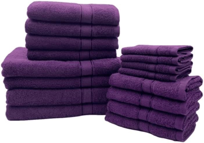 INFINI HOMES Daffodil Purple 100% Cotton Premium Bath Linen Set - 16 Piece Family Towel Collection