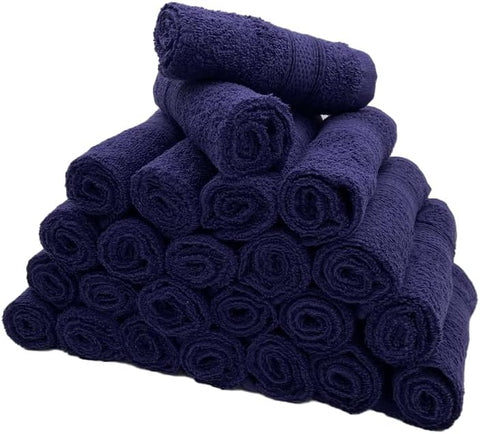 INFINI HOMES Daffodil Navy Blue Premium Face Towel Set - 30x30cm (24 Pack) | 500 GSM Cotton Bath Linen UAE