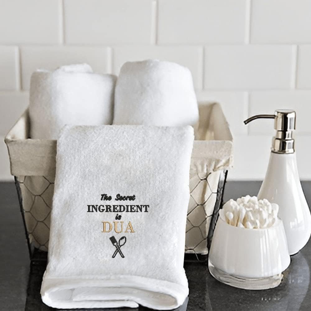 INFINI HOMES Embroidered Ramadan Hand Towel - The Secret Ingredient is Dua - Premium Cotton Kitchen Towel 600 GSM