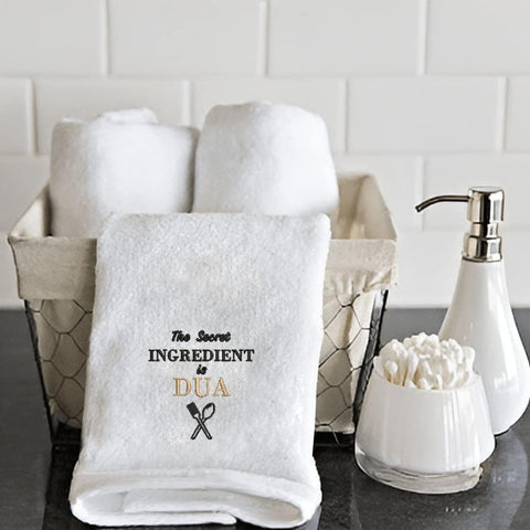 INFINI HOMES Embroidered Ramadan Hand Towel - The Secret Ingredient is Dua - Premium Cotton Kitchen Towel 600 GSM