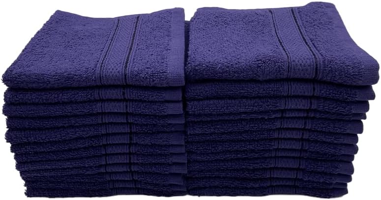 INFINI HOMES Daffodil Navy Blue Premium Face Towel Set - 30x30cm (24 Pack) | 500 GSM Cotton Bath Linen UAE