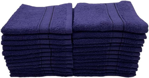 INFINI HOMES Daffodil Navy Blue Premium Face Towel Set - 30x30cm (24 Pack) | 500 GSM Cotton Bath Linen UAE