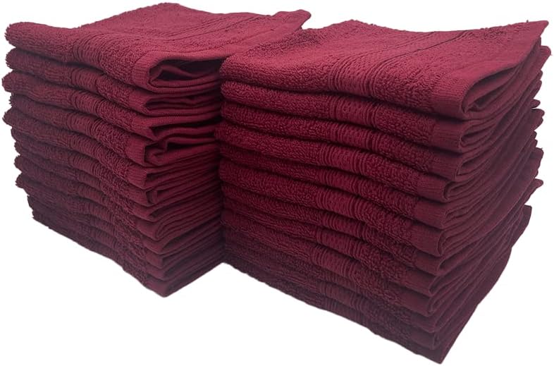 INFINI HOMES Daffodil Burgundy Premium Face Towel Set - 24 Pieces | 30x30cm | 100% Cotton Hotel Quality Bath Linen UAE