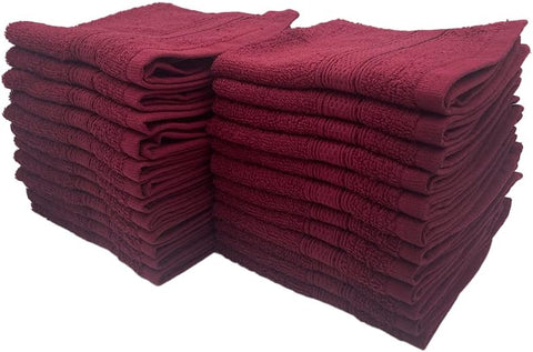 INFINI HOMES Daffodil Burgundy Premium Face Towel Set - 24 Pieces | 30x30cm | 100% Cotton Hotel Quality Bath Linen UAE