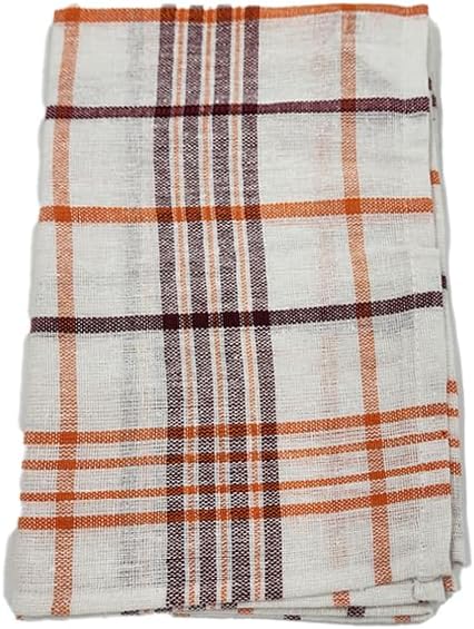 INFINI HOMES Premium Tea Towel Set - Orchard Green & Orange Multi Checks (50x70cm) - Set of 8