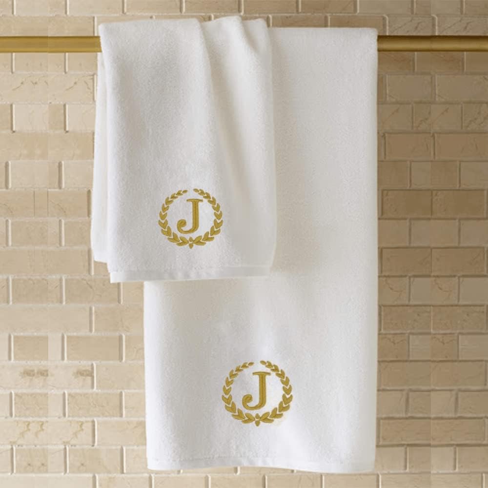 INFINI HOMES Luxury Monogrammed Bath Towel - Premium 100% Cotton Hotel Quality 70x140cm (Golden Letter J) - UAE Wide Delivery