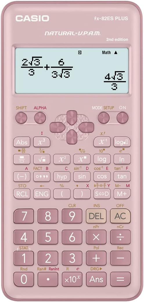 Casio FX-82ES Plus Scientific Calculator (Pink) – 252 Functions, Non-Programmable, Ideal for UAE School & University Use