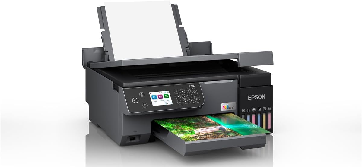 Epson EcoTank L8100 6-colour inkjet photo printer with A4 photo print output and colour LCD display – available in UAE