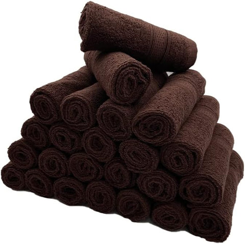 INFINI HOMES Daffodil Brown Premium Face Towel Set - 30x30cm (24 Pack) | UAE Hotel Spa Quality