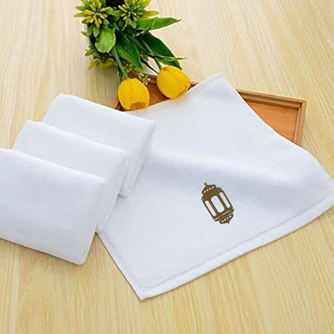 Premium Iris Embroidered Ramadan Face Towel UAE Dubai - 600 GSM Cotton Gold Thread Lantern