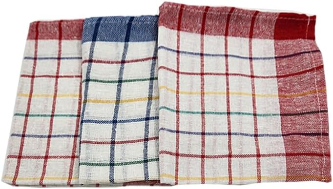 INFINI HOMES Orchard Blue & Red Multi Checks Tea Towel Set - Premium Kitchen Linens UAE