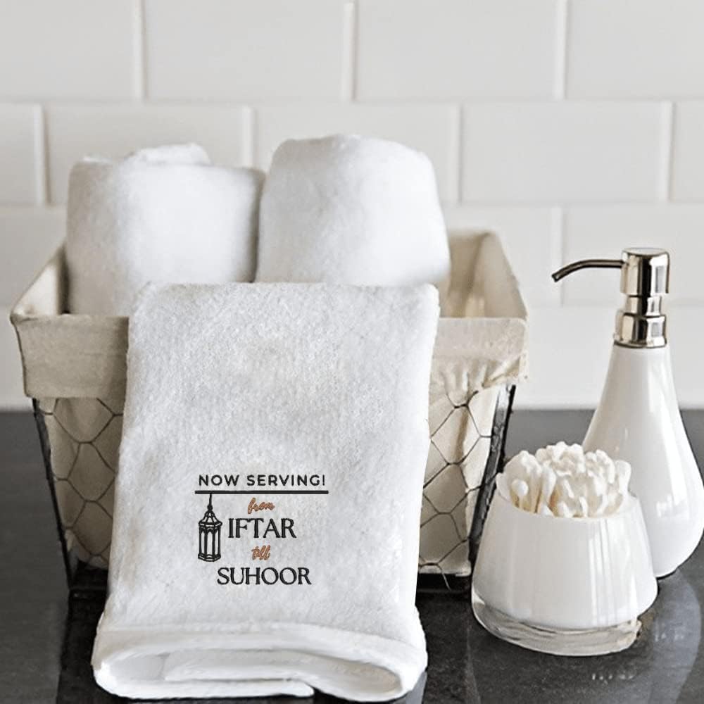 INFINI HOMES Ramadan Hand Towel - Premium Embroidered Kitchen Towel UAE | Now Serving Iftar to Suhoor