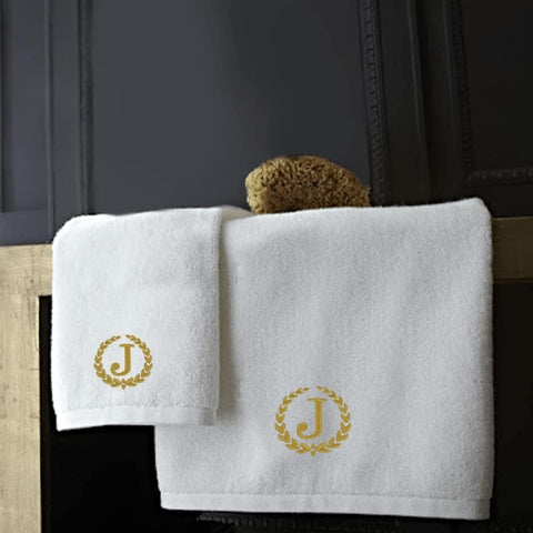 INFINI HOMES Luxury Monogrammed Towel Set - Premium 600 GSM Cotton Bath & Hand Towels (Golden Letter J)
